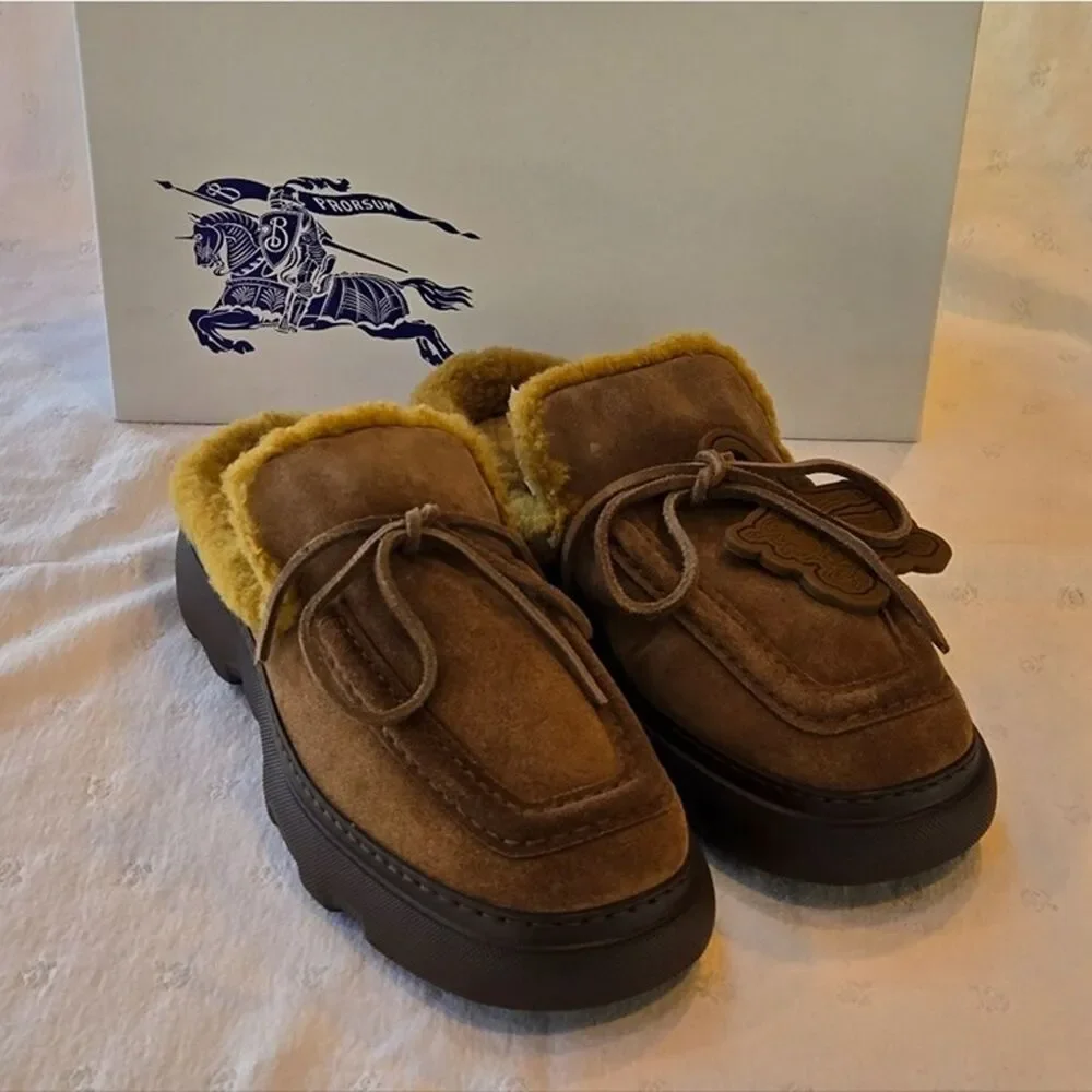 Burberry Suede and Shearling Stony Mules Size 41